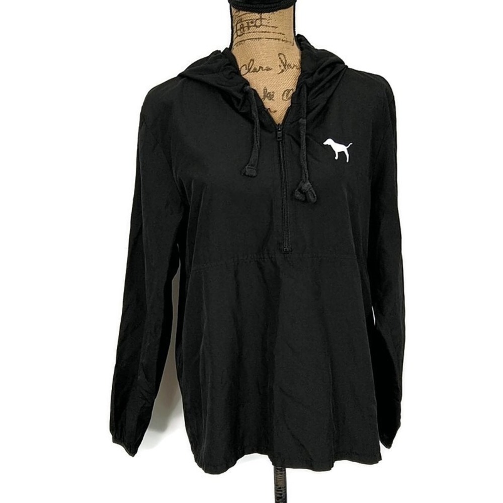 Pink Victorias Secret Womens sz XS S Pullover Jacket Black 1/2 Zip Hooded